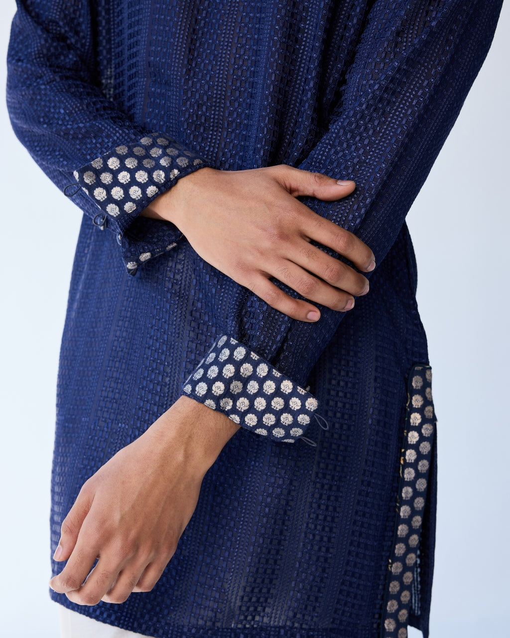 Blue Chessboard Boatneck Shirt Kurta Set