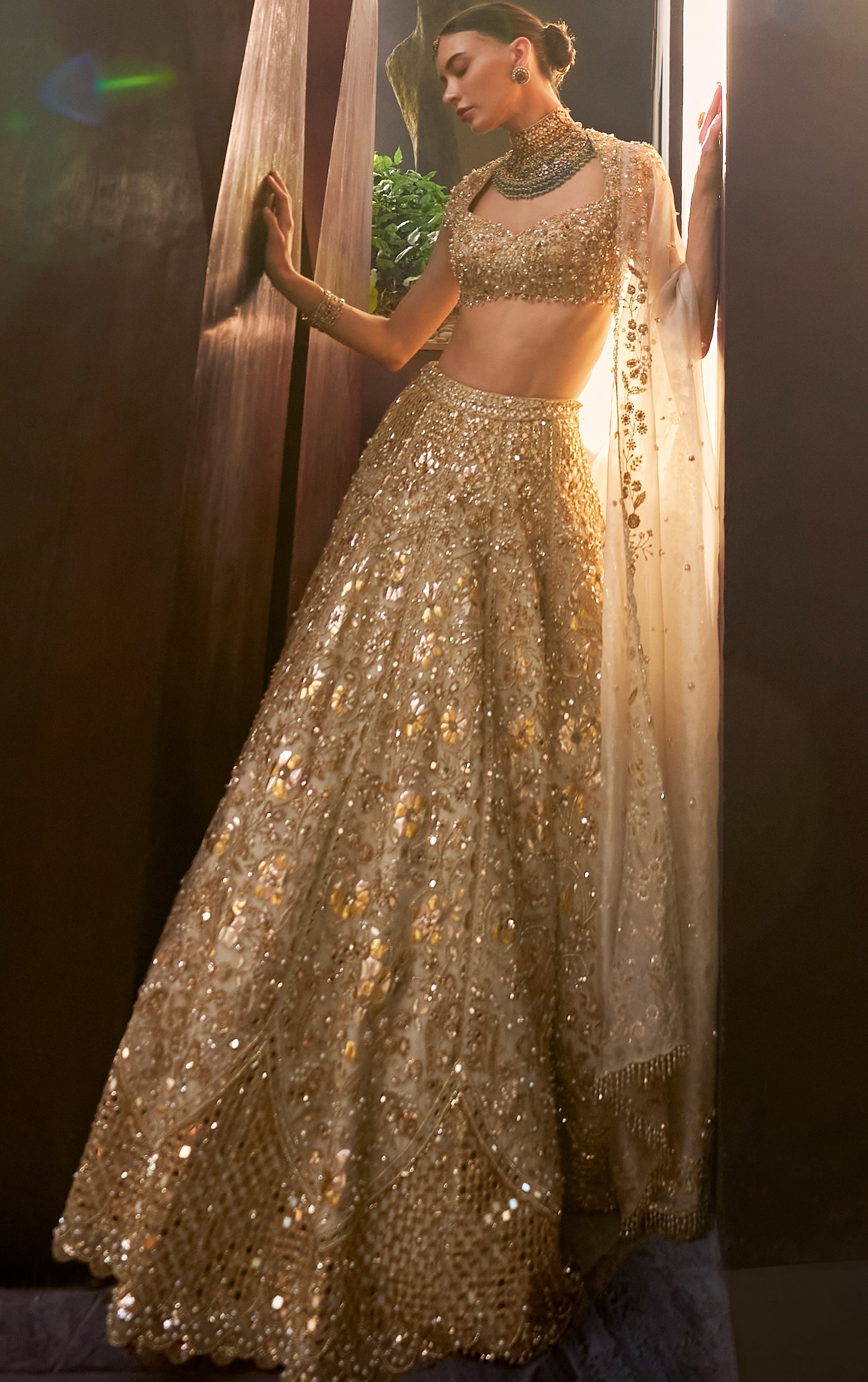 Silver Tissue Mirrorwork Lehenga Set