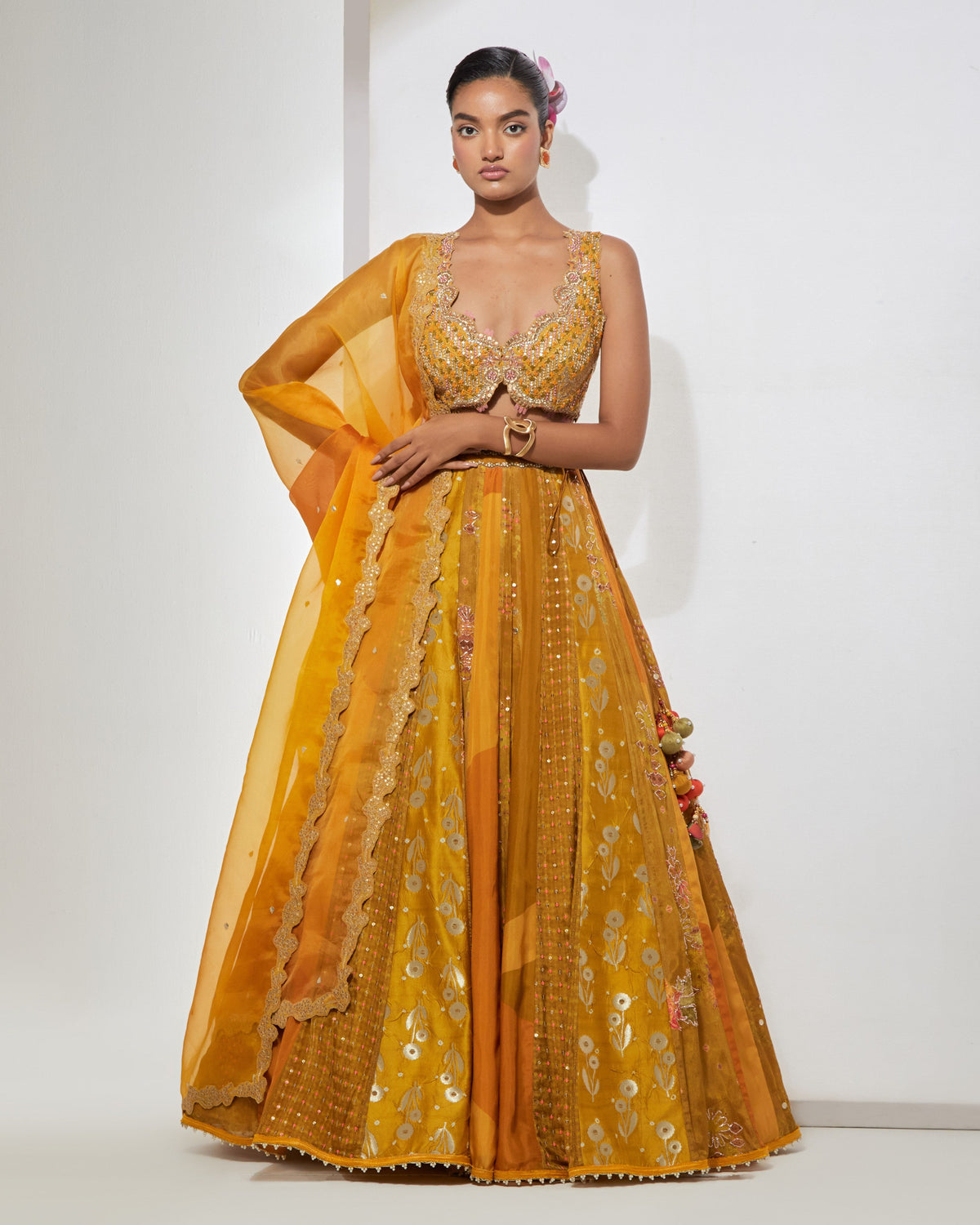 Mustard Embroidered Lehenga Set