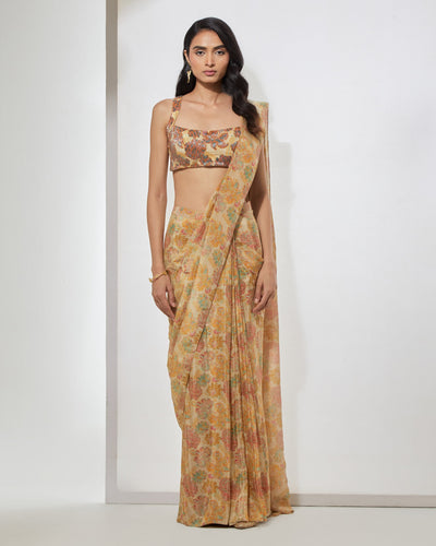 Golden Meadow Sequin Sari With Blouse