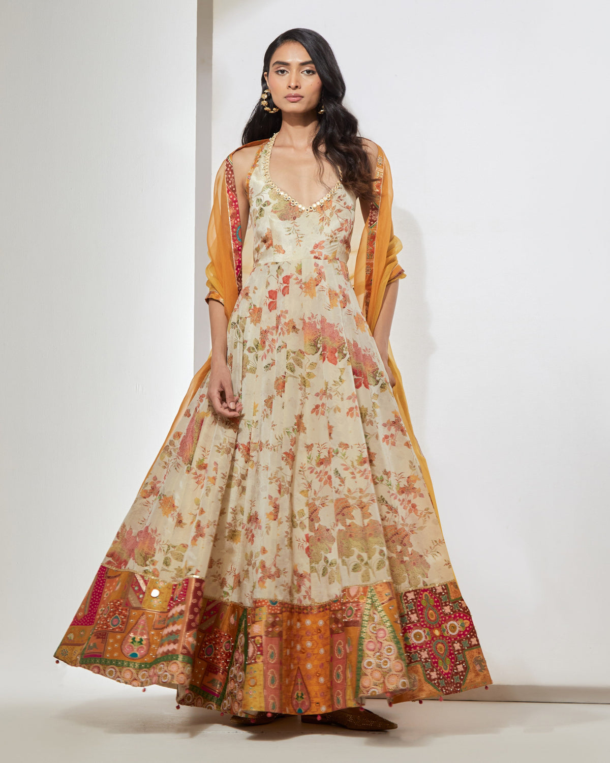 Ivory Floral Anarkali With Dupatta