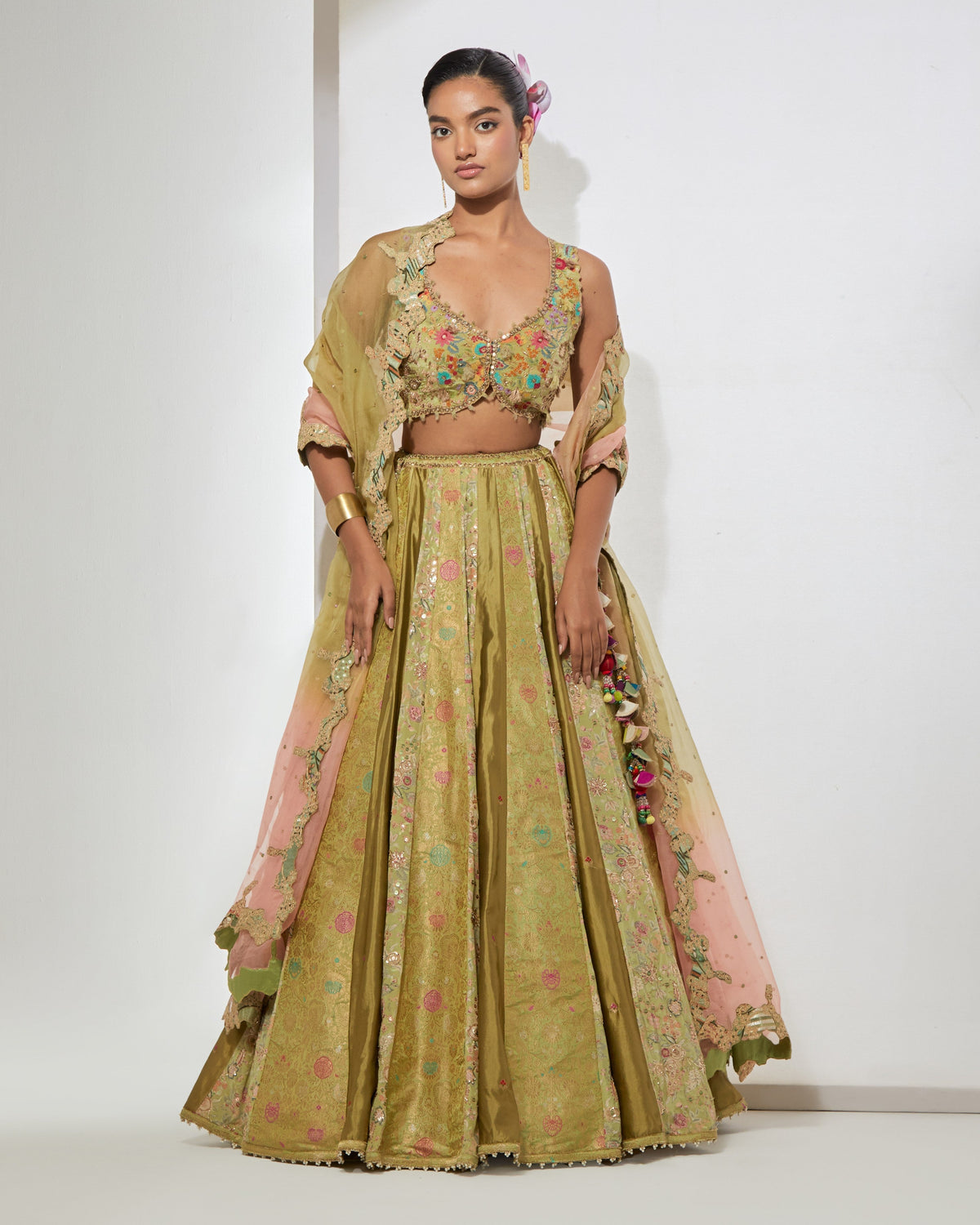 Lime Brocade Lehenga Set