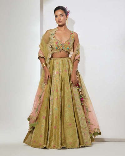 Lime Brocade Lehenga Set