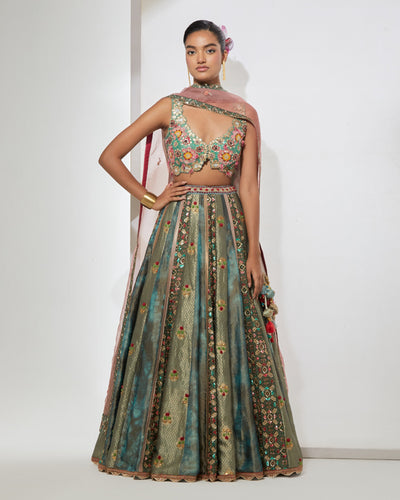Turquoise Embroidered Lehenga Set