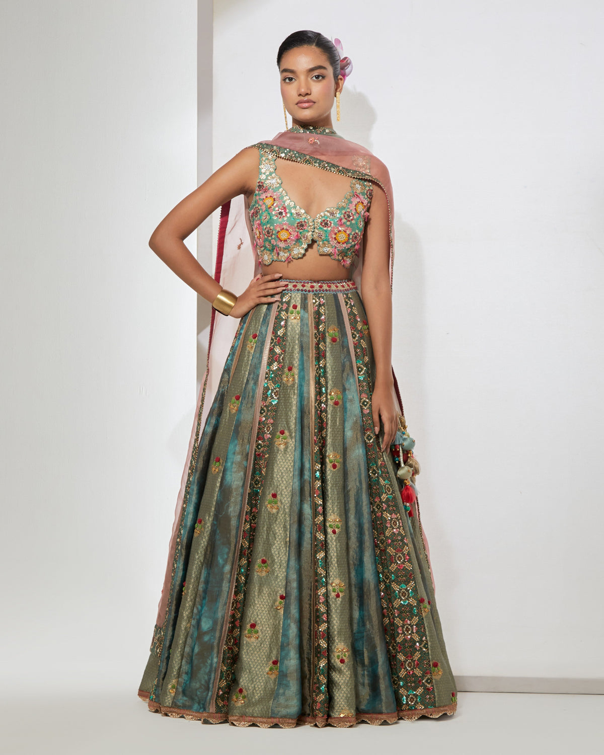 Turquoise Embroidered Lehenga Set