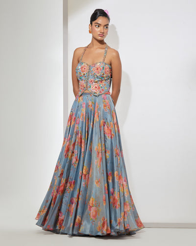 Azure Bloom Corset & Skirt