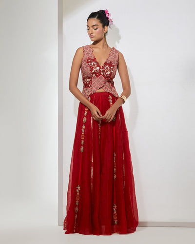 Gulab Crimson Corset & Skirt