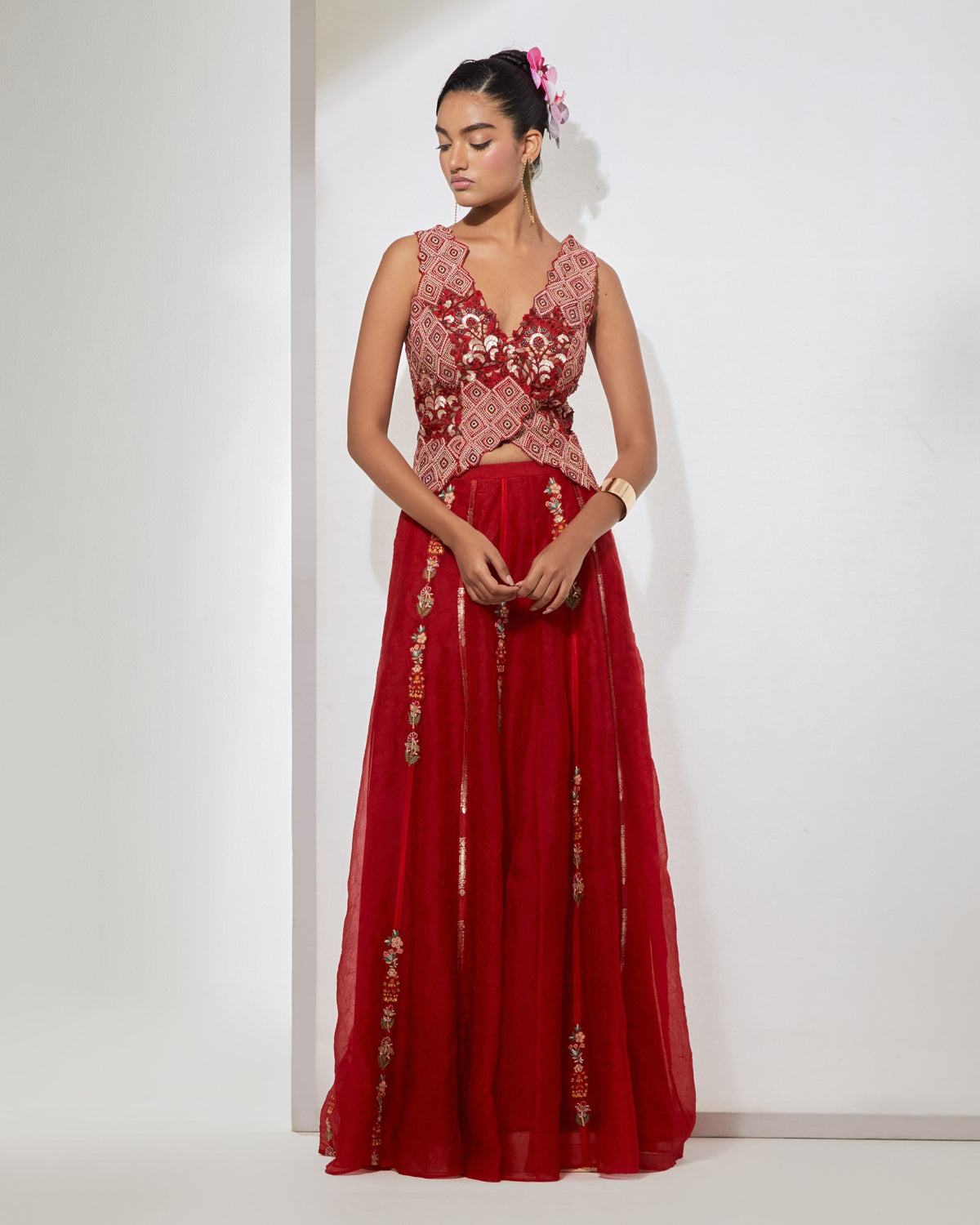 Gulab Crimson Corset & Skirt