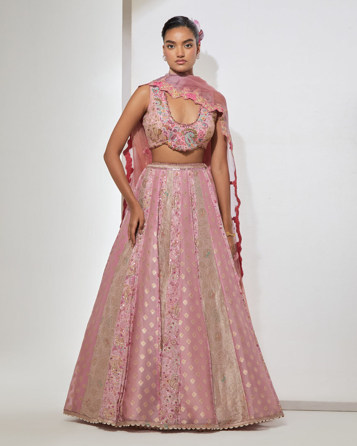Pink Brocade Lehenga Set