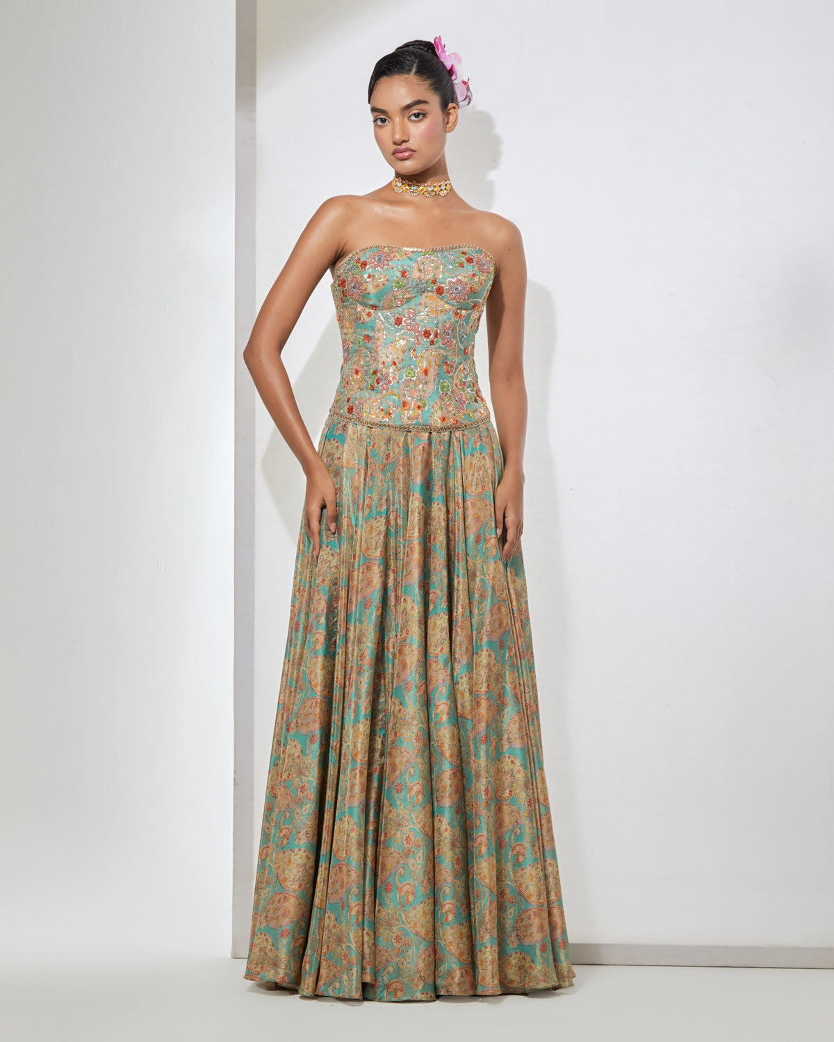 Aqua Paisley Corset & Skirt