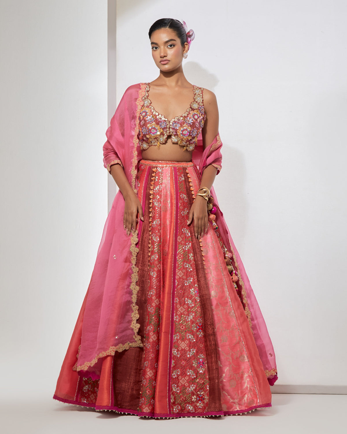 Peach Pink Embroidered Lehenga Set