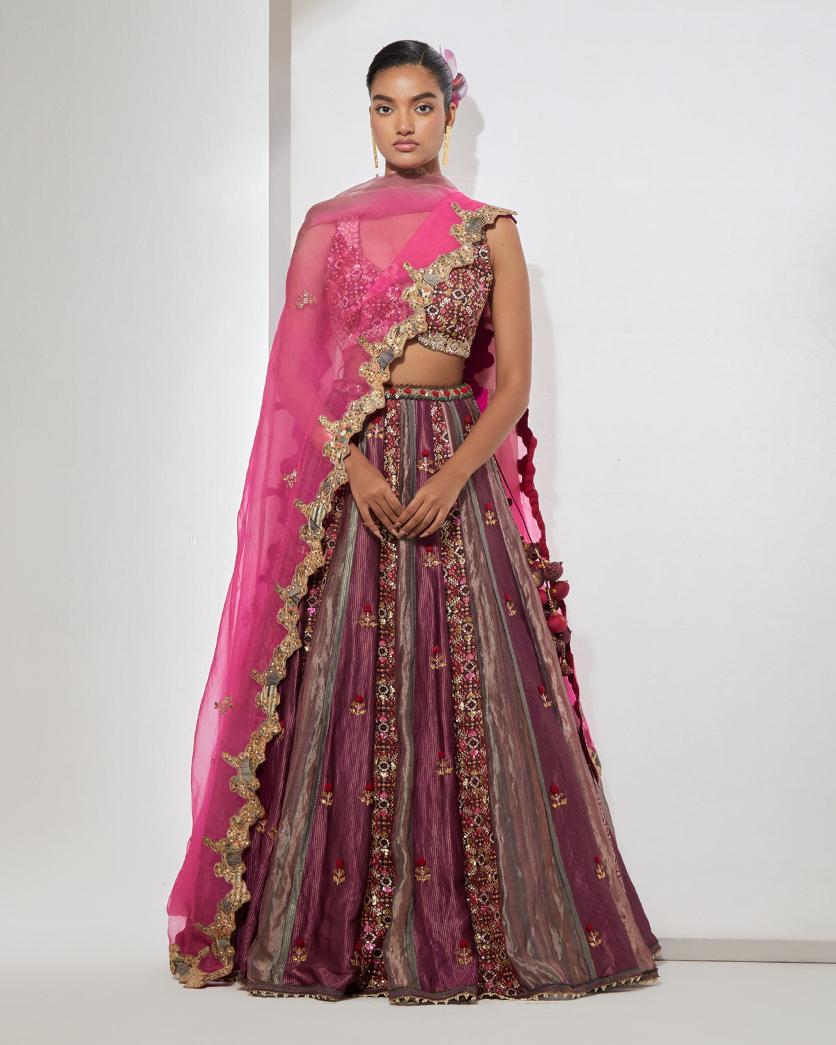 Wine Embroidered Lehenga Set