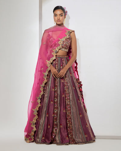 Wine Embroidered Lehenga Set