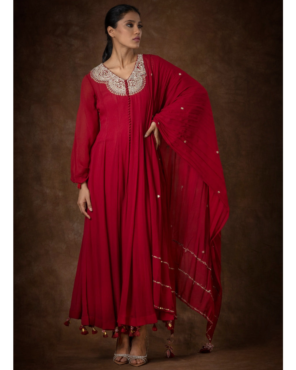 Red Nasreen Anarkali Set