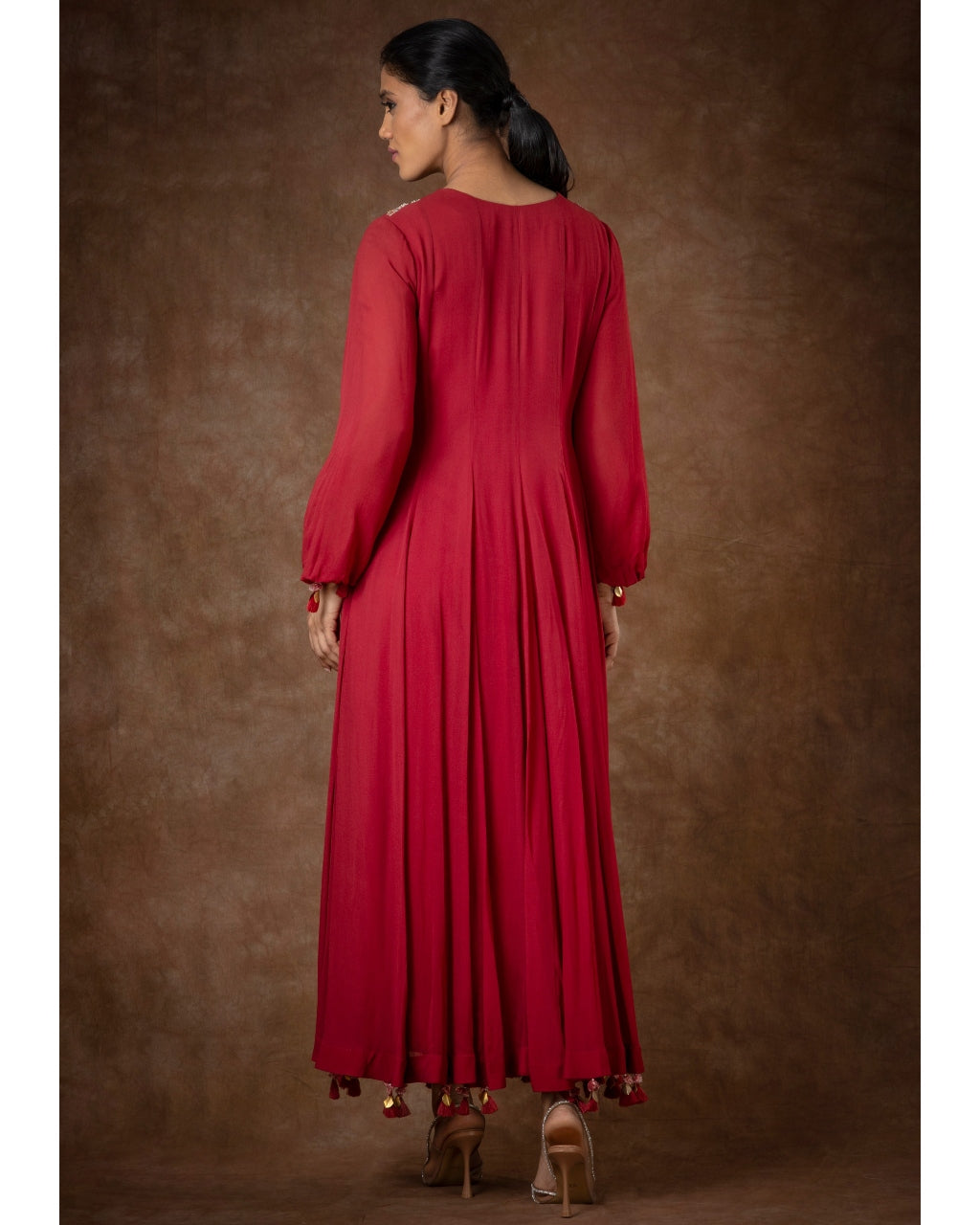 Red Nasreen Anarkali Set