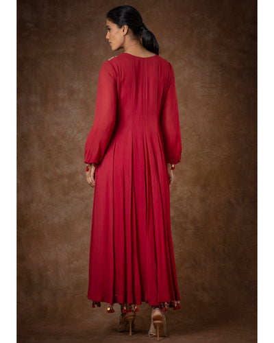 Red Nasreen Anarkali Set