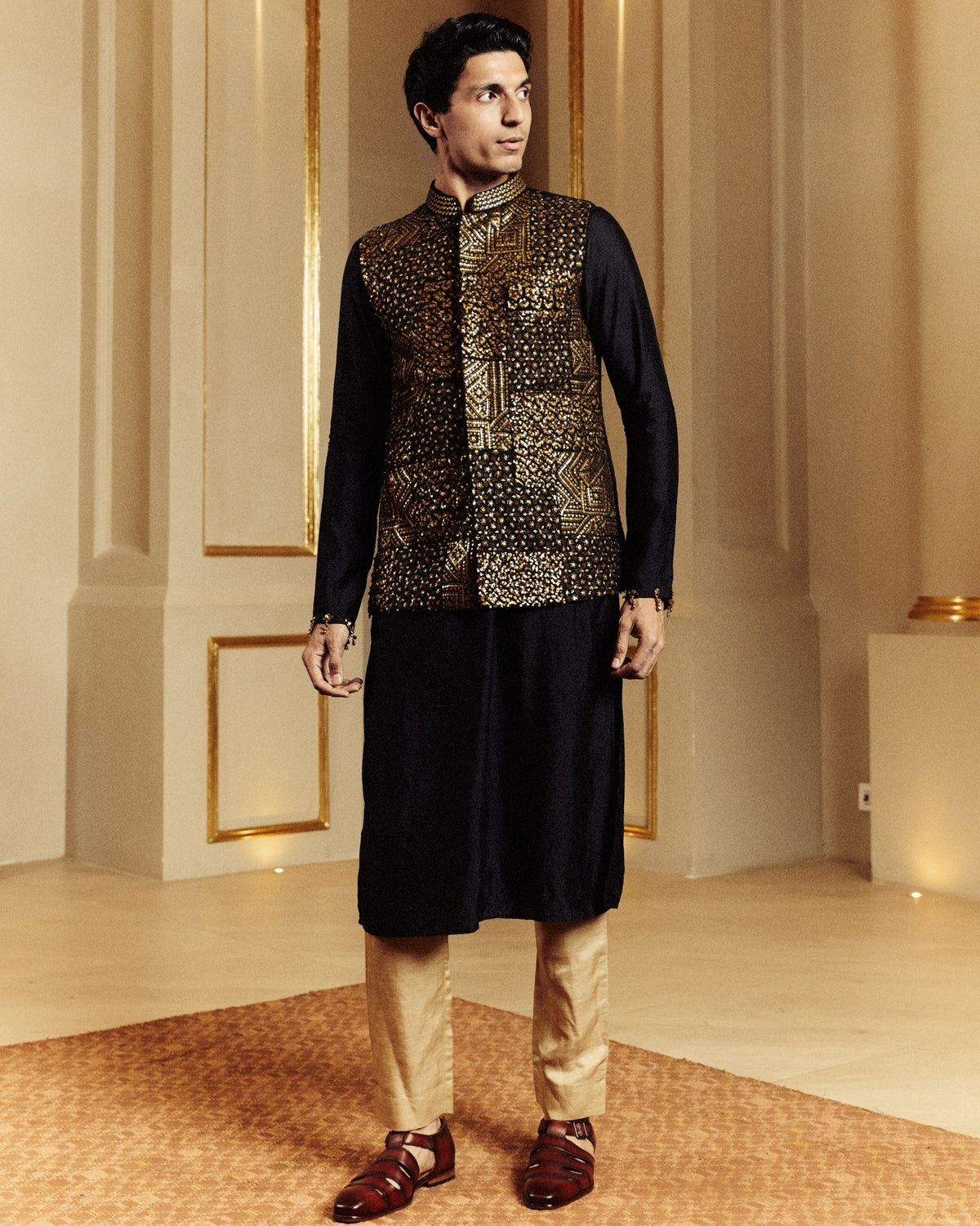 Black Classic Resham Kurta Set