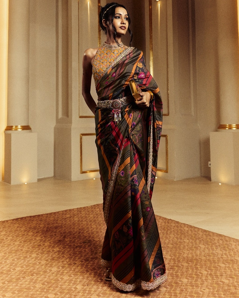 Black And Sarso Amer Sari Set