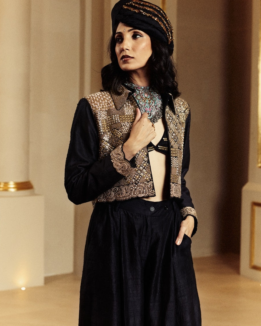 Black Jacket And Skirt Set