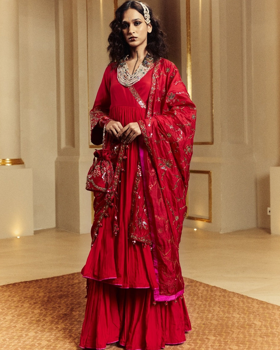 Surkh Laal Anarkali Gharara Set