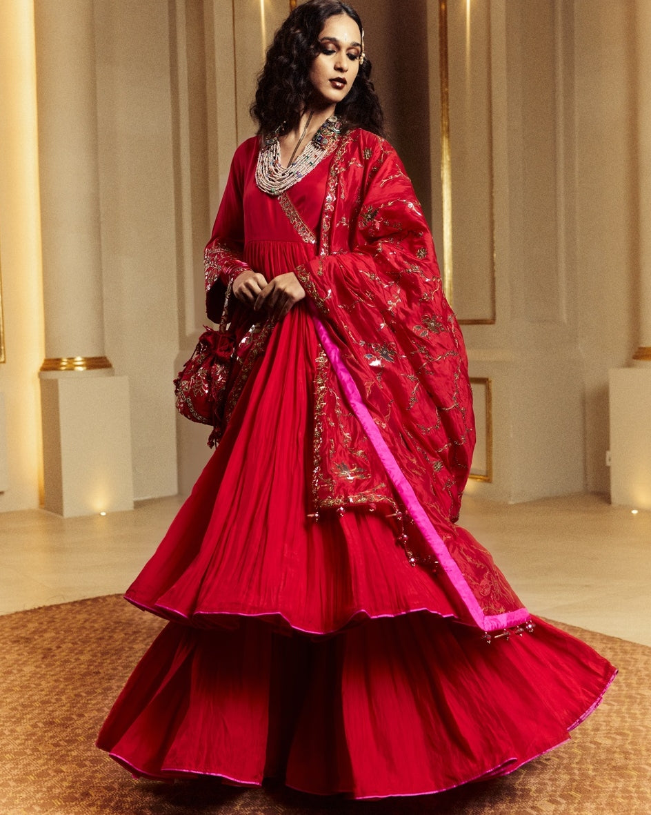 Surkh Laal Anarkali Gharara Set
