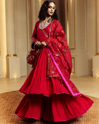 Surkh Laal Anarkali Gharara Set