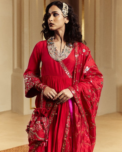 Surkh Laal Anarkali Gharara Set