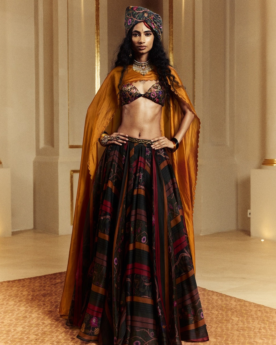 Black And Sarso Amer Lehenga Set