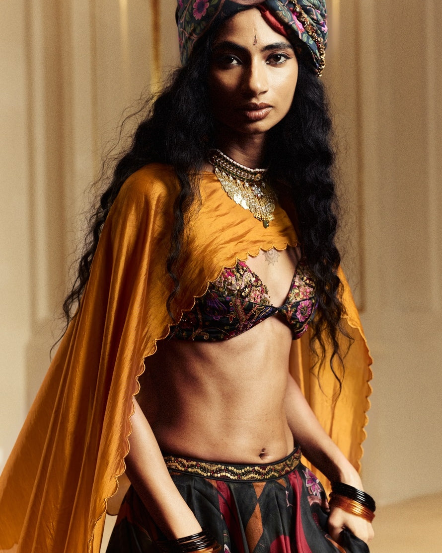 Black And Sarso Amer Lehenga Set