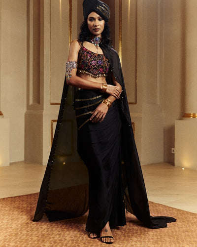 Black Drape Skirt Set