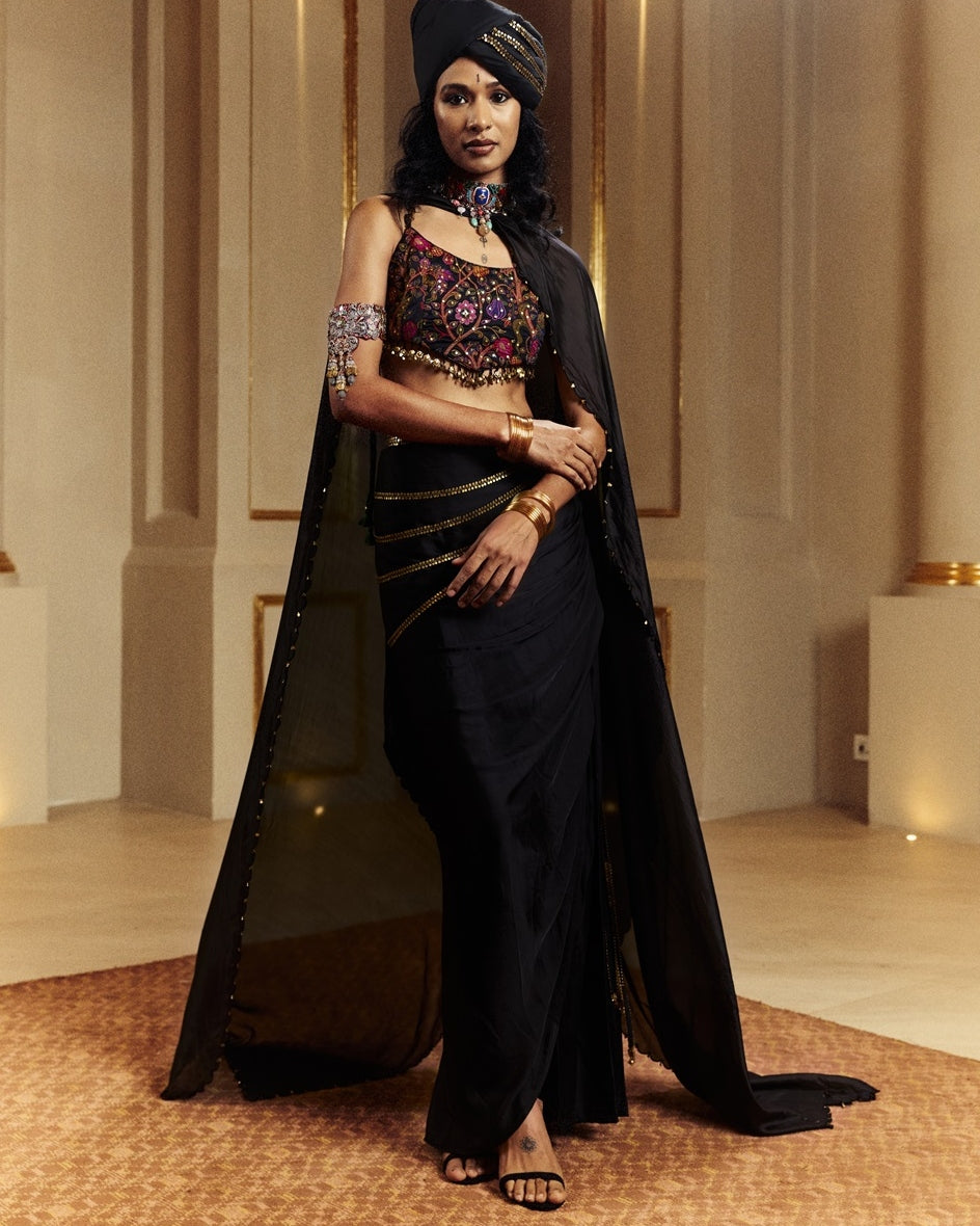 Black Drape Skirt Set