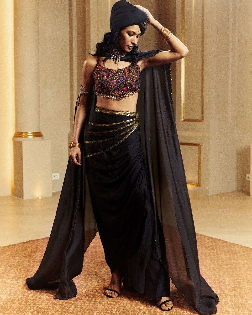 Black Drape Skirt Set