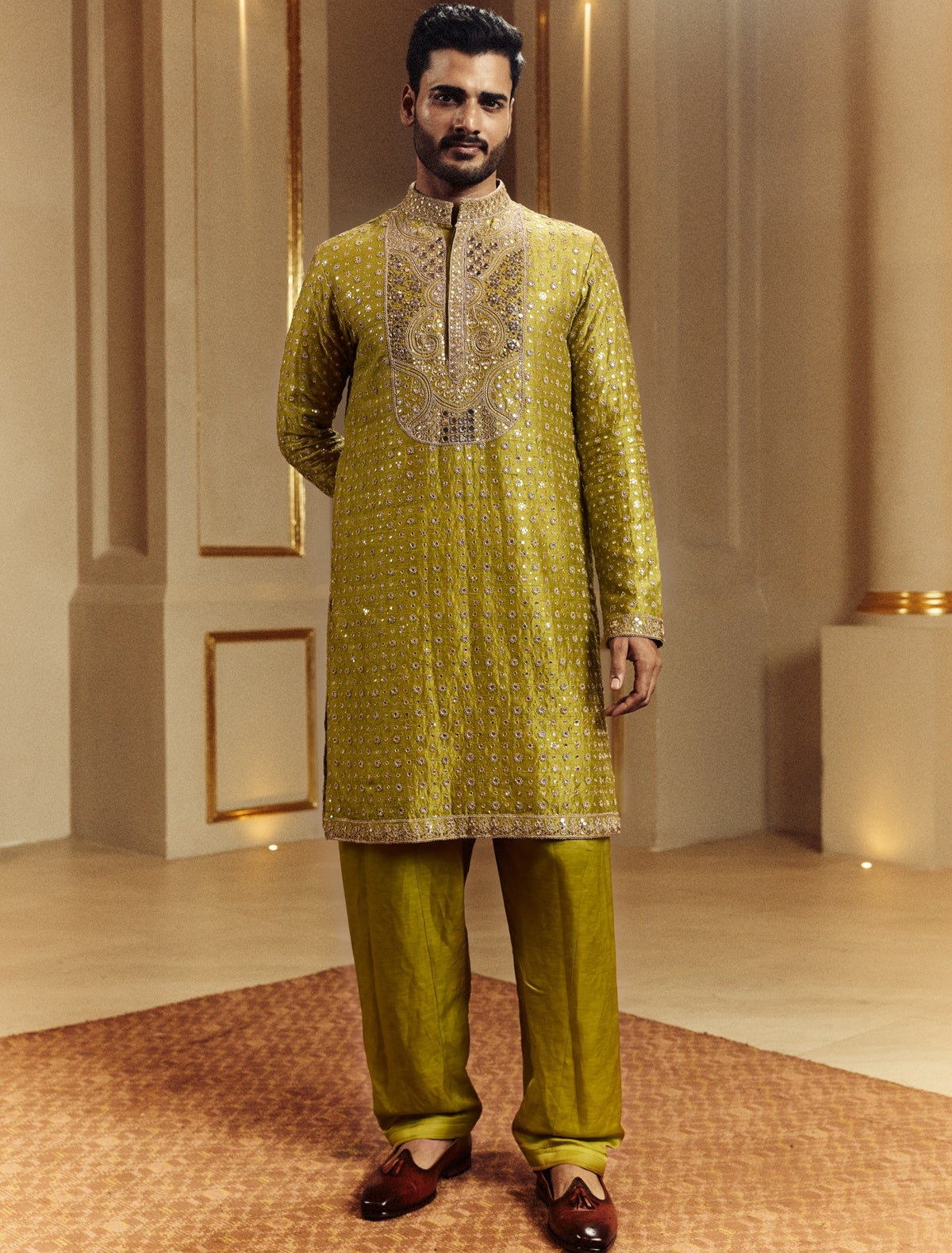 Printed Dry Heena Green Mirror Embroidered Classic Kurta Set