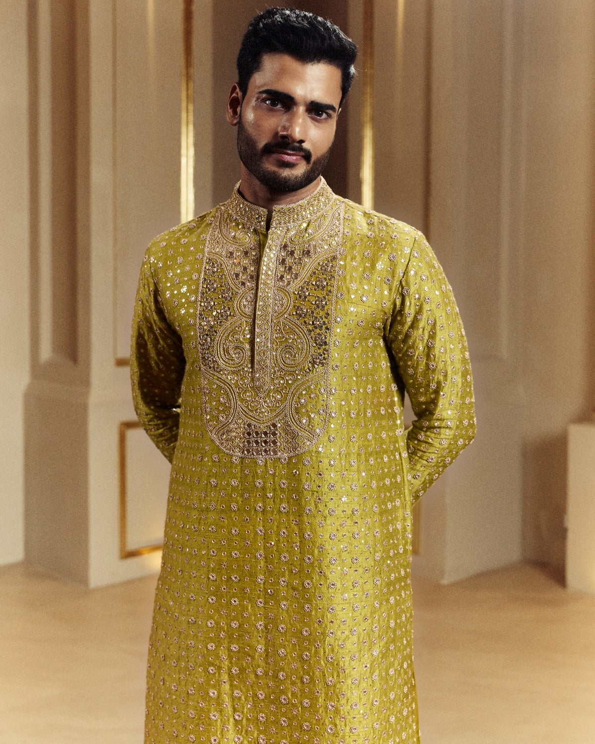 Printed Dry Heena Green Mirror Embroidered Classic Kurta Set