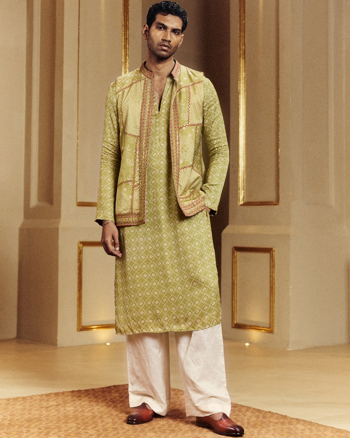 Printed Dry Heena Green Dry Heena Green Kurta And Bandi Set