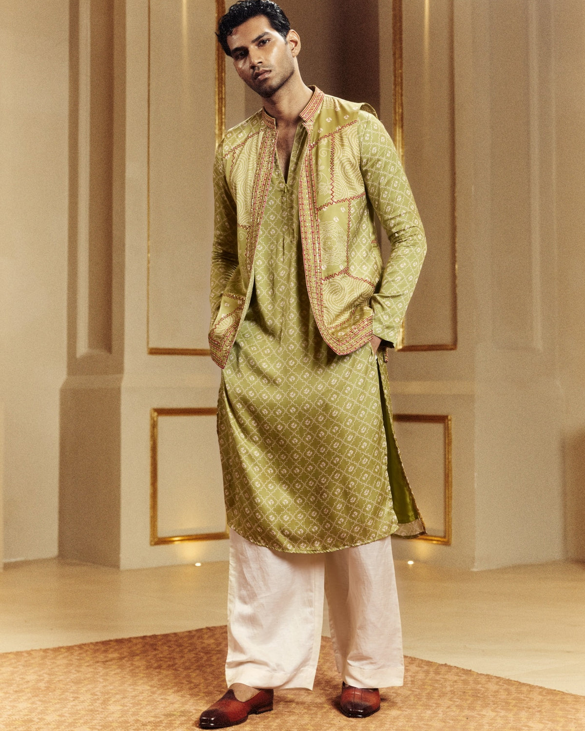 Printed Dry Heena Green Dry Heena Green Kurta And Bandi Set