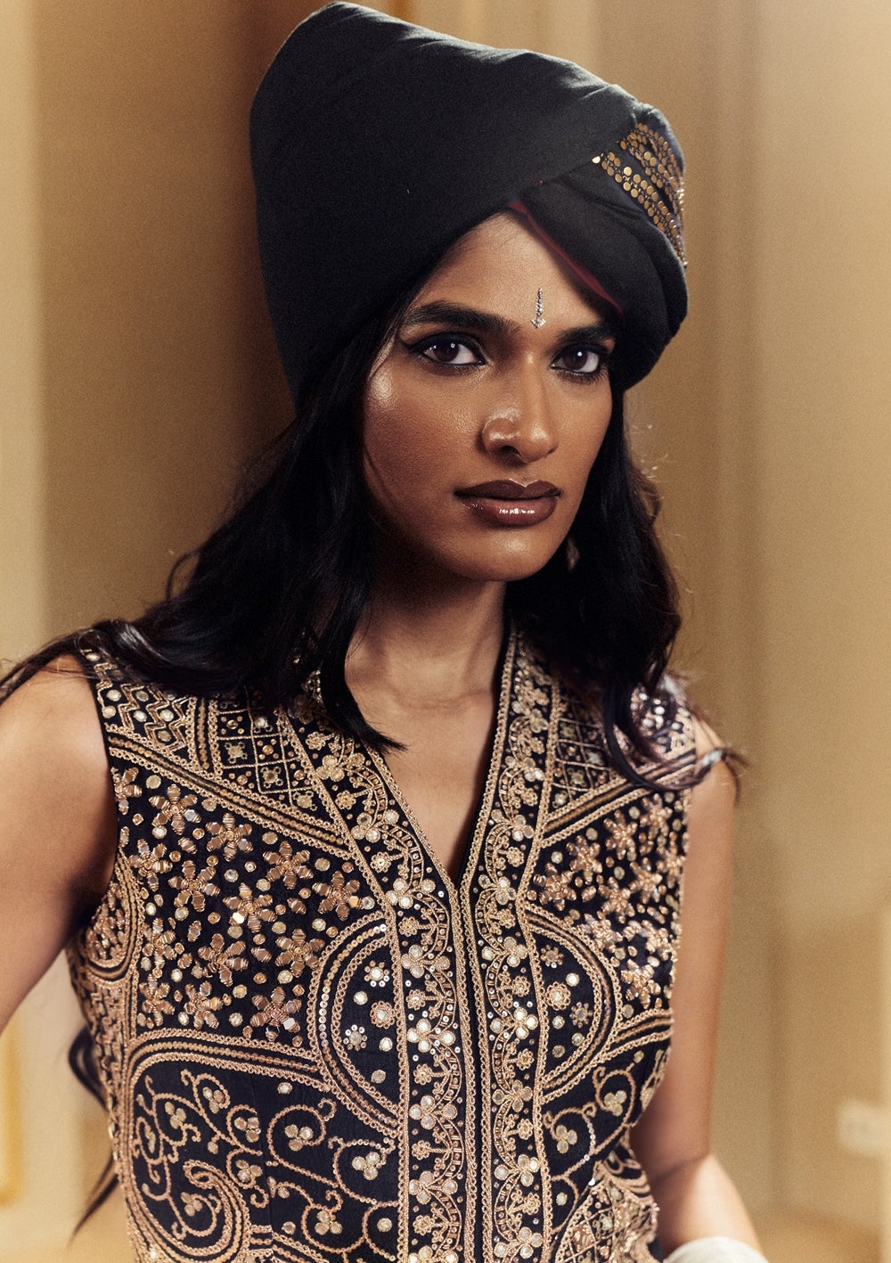 Black Amer Waistcoat Lehenga Set