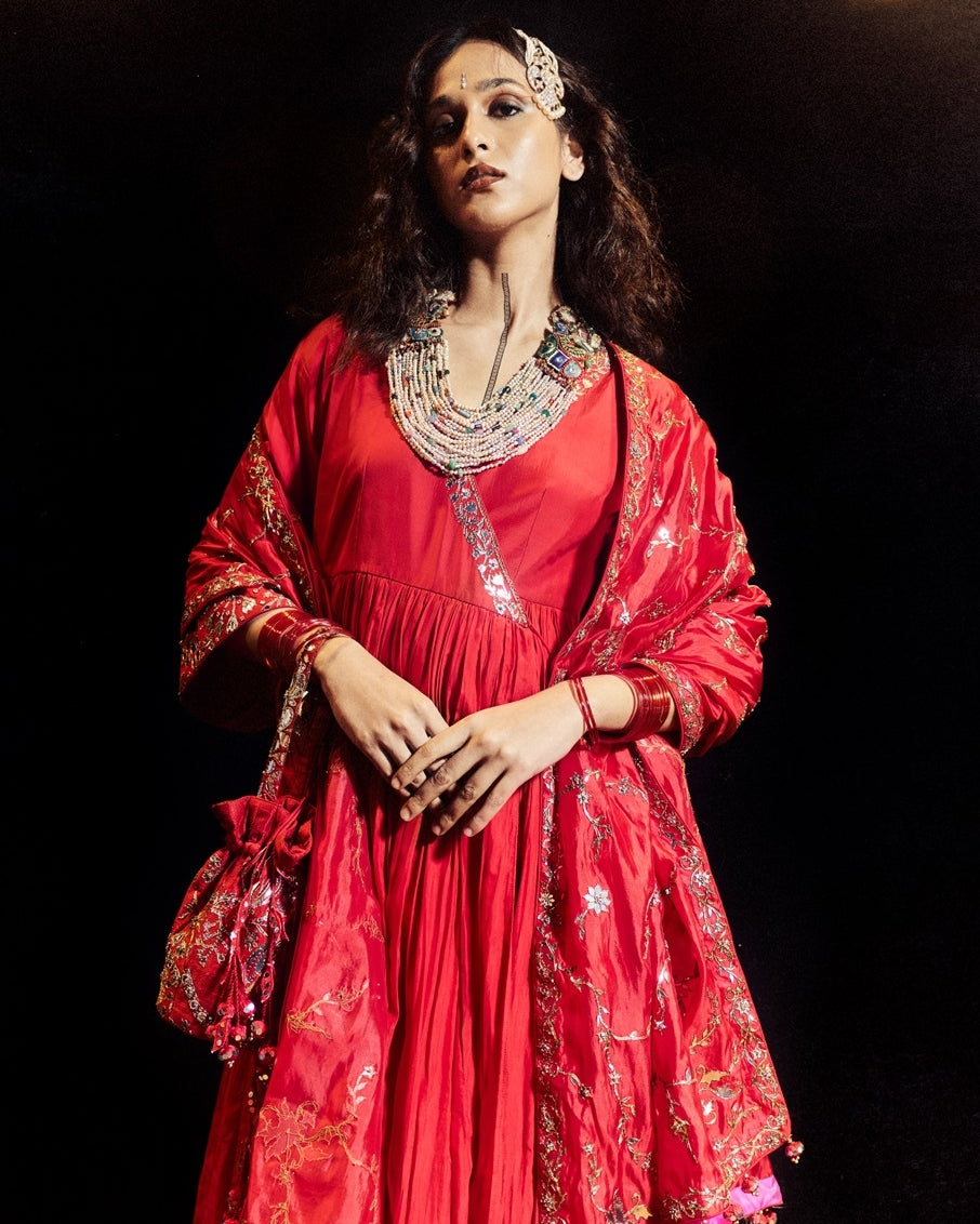 Surkh Laal Anarkali Gharara Set