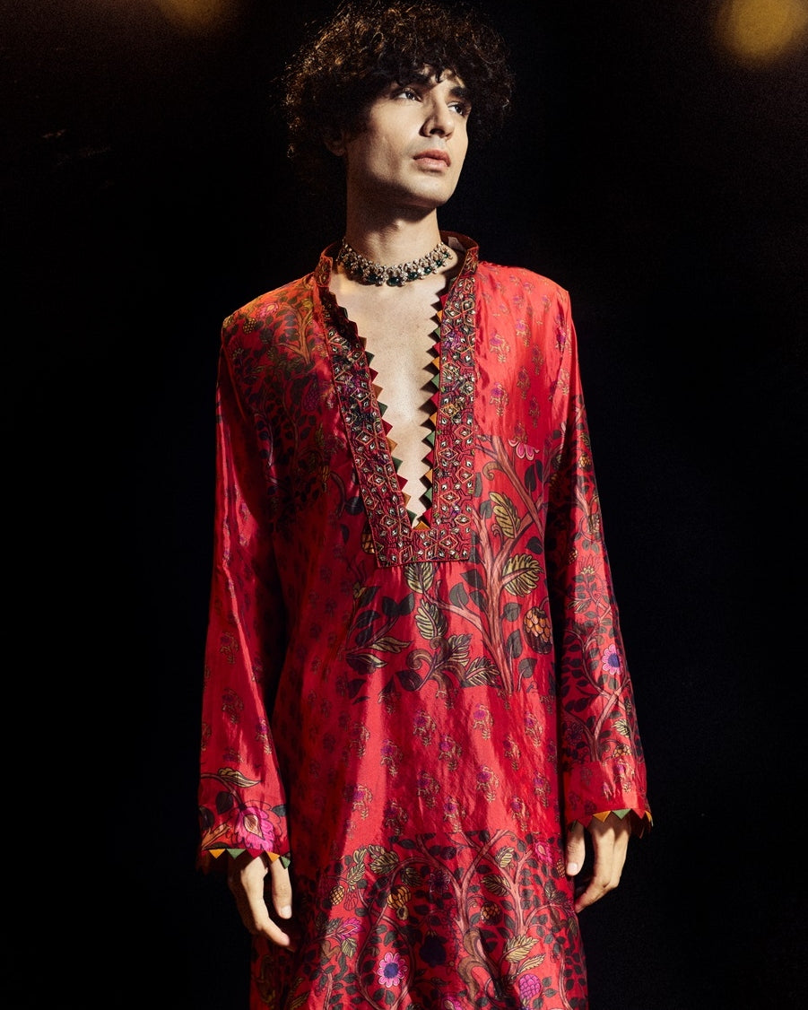 Amer Printed Surkh Laal Free Style Kurta Set