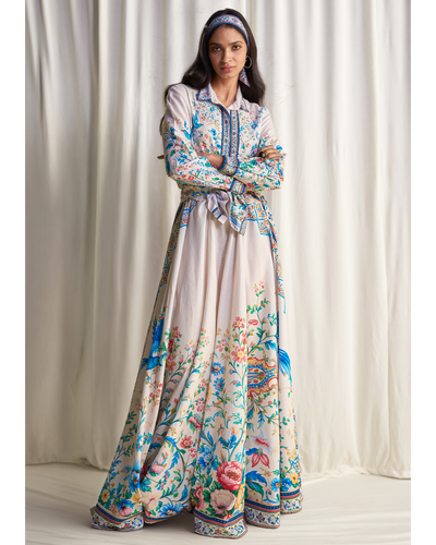 Linen Botanical Print Shirt & Maxi Skirt Set