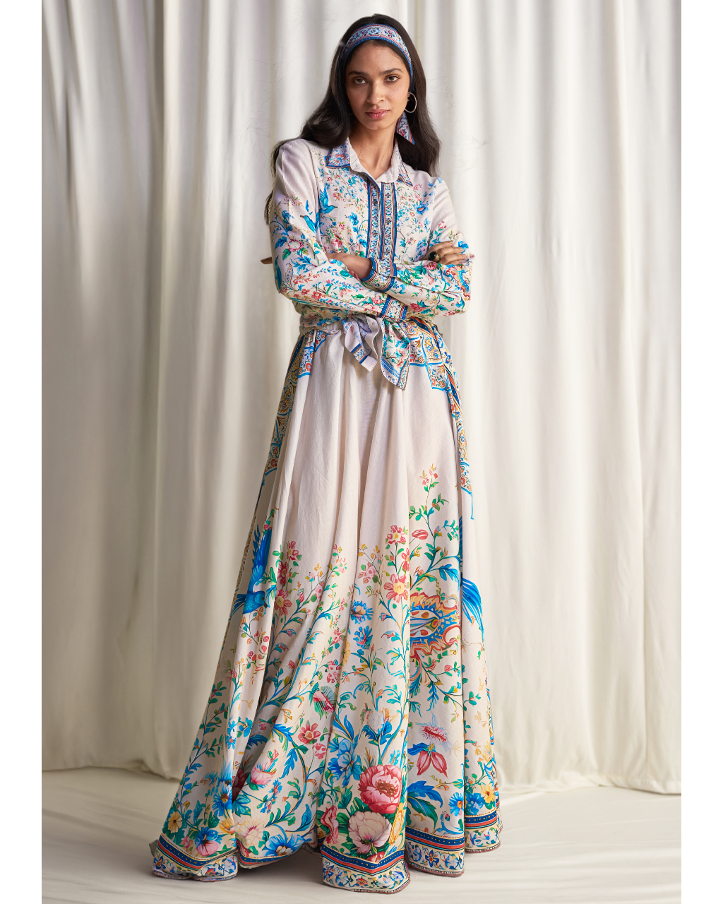 Linen Botanical Print Shirt & Maxi Skirt Set