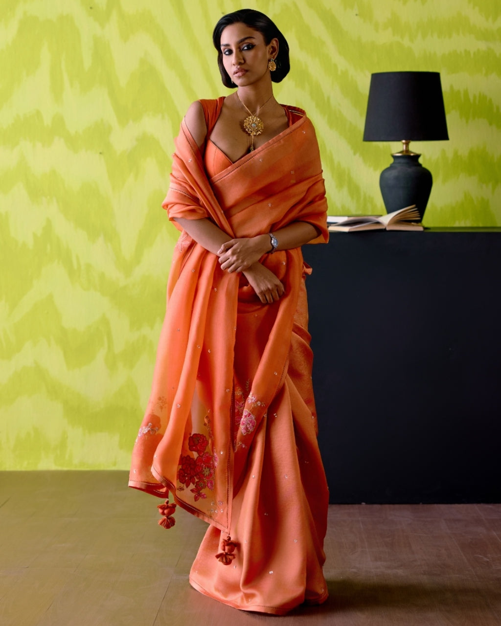 Rust Orange Sari With Blouse Set