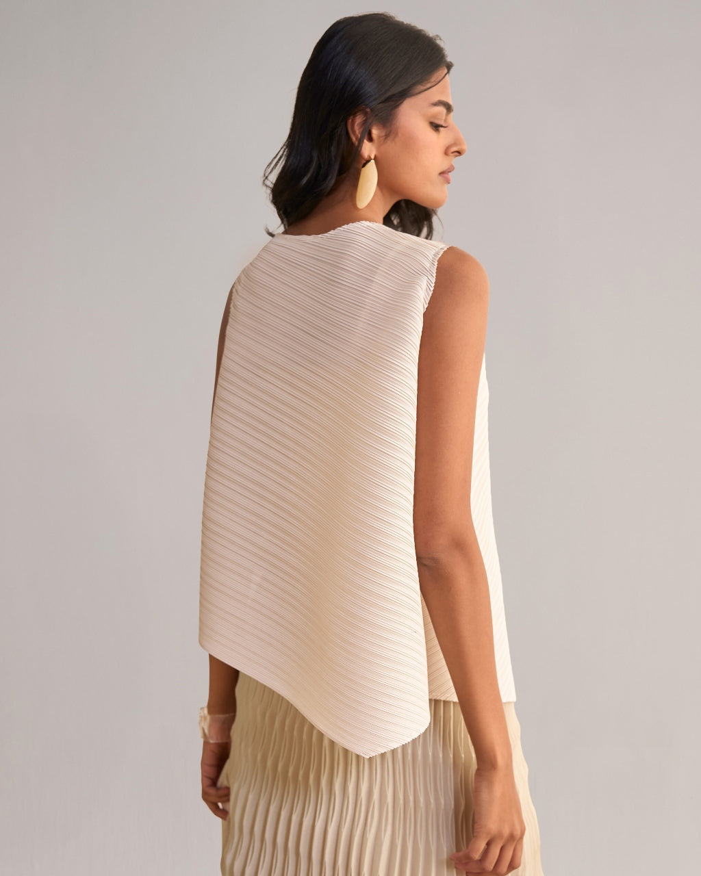 Asymmetric Pleated Top & Irregular Pleated Maxi Skirt