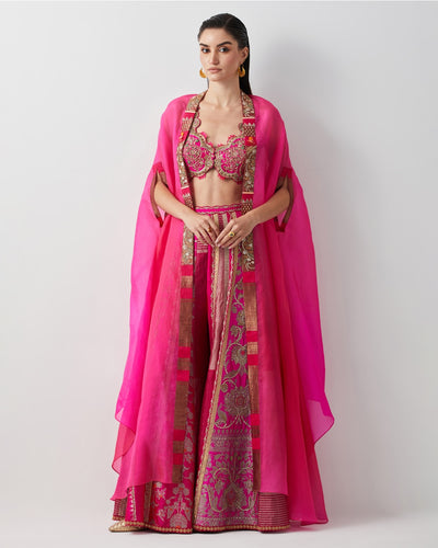 Diva Pink Hand Embroidered Cape Set