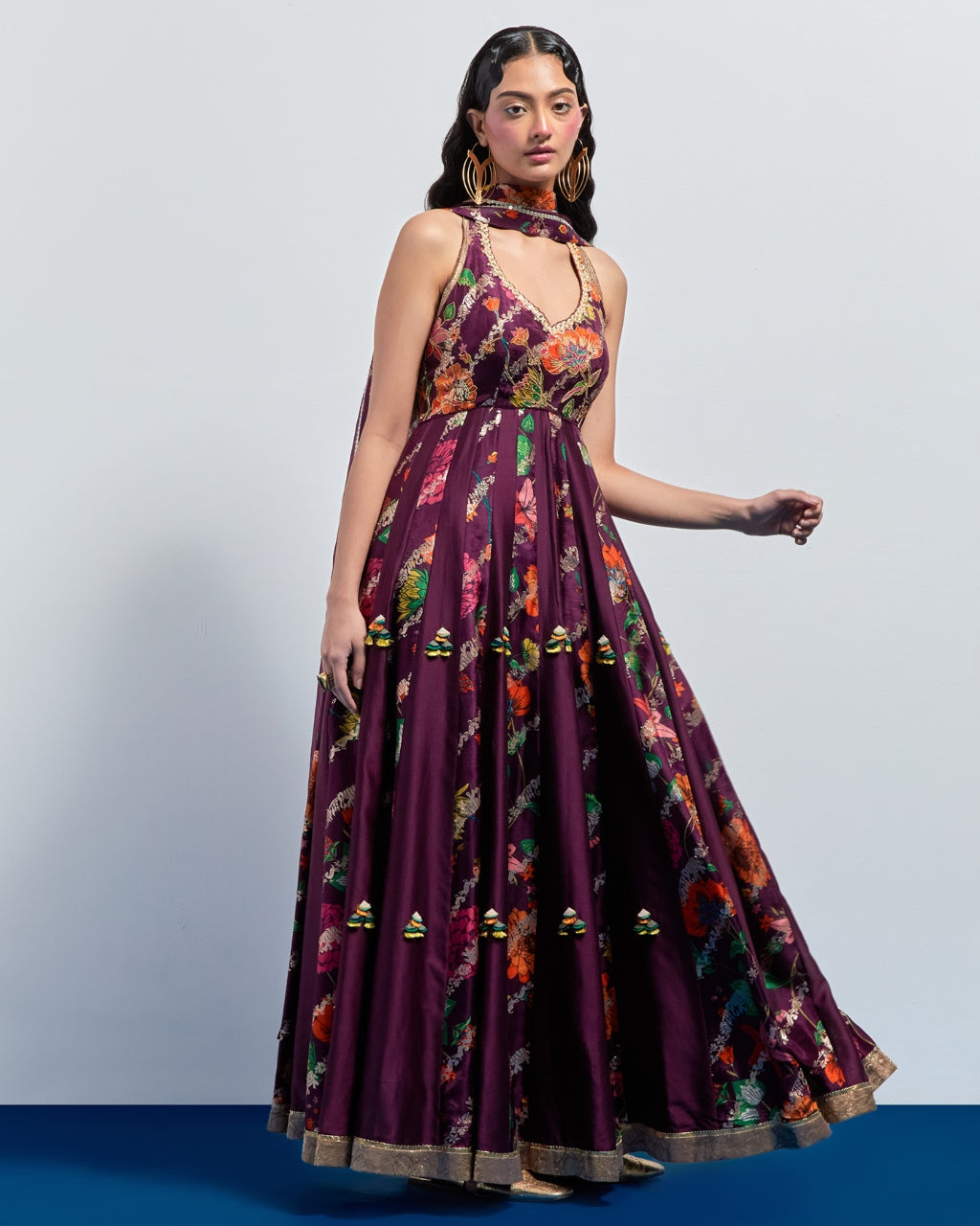 Wine Multicolour Anarkali Set