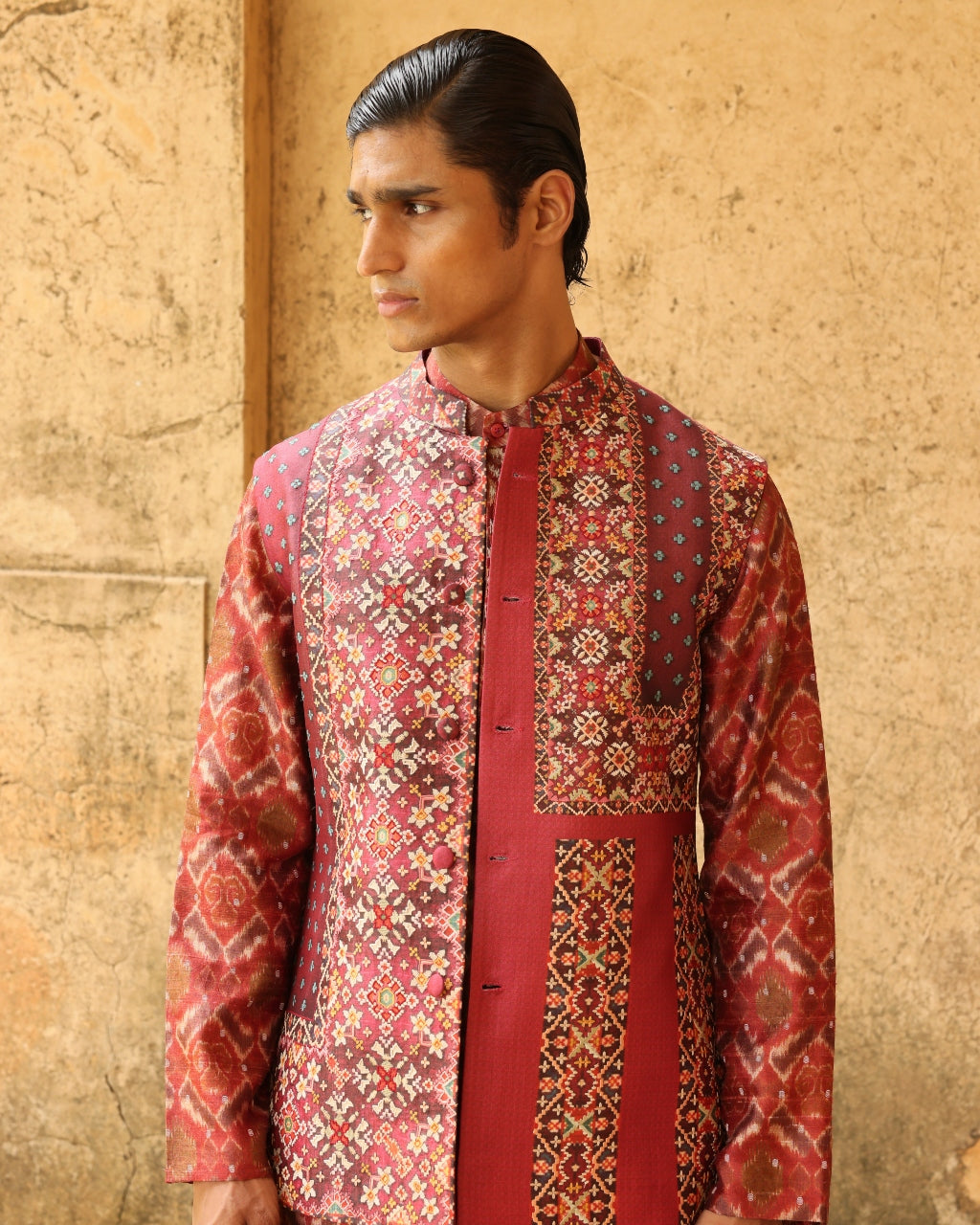 Rust Ikat Silk Bundi Set