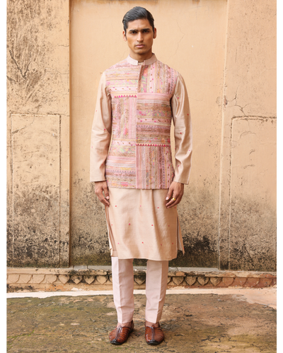 Pink Silk Textured Bundi Set