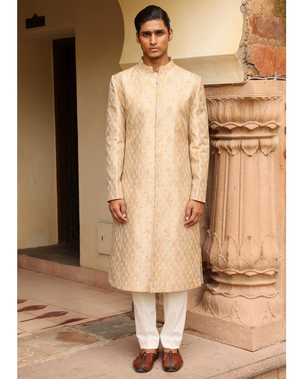 Ivory Embroidered Sherwani Set