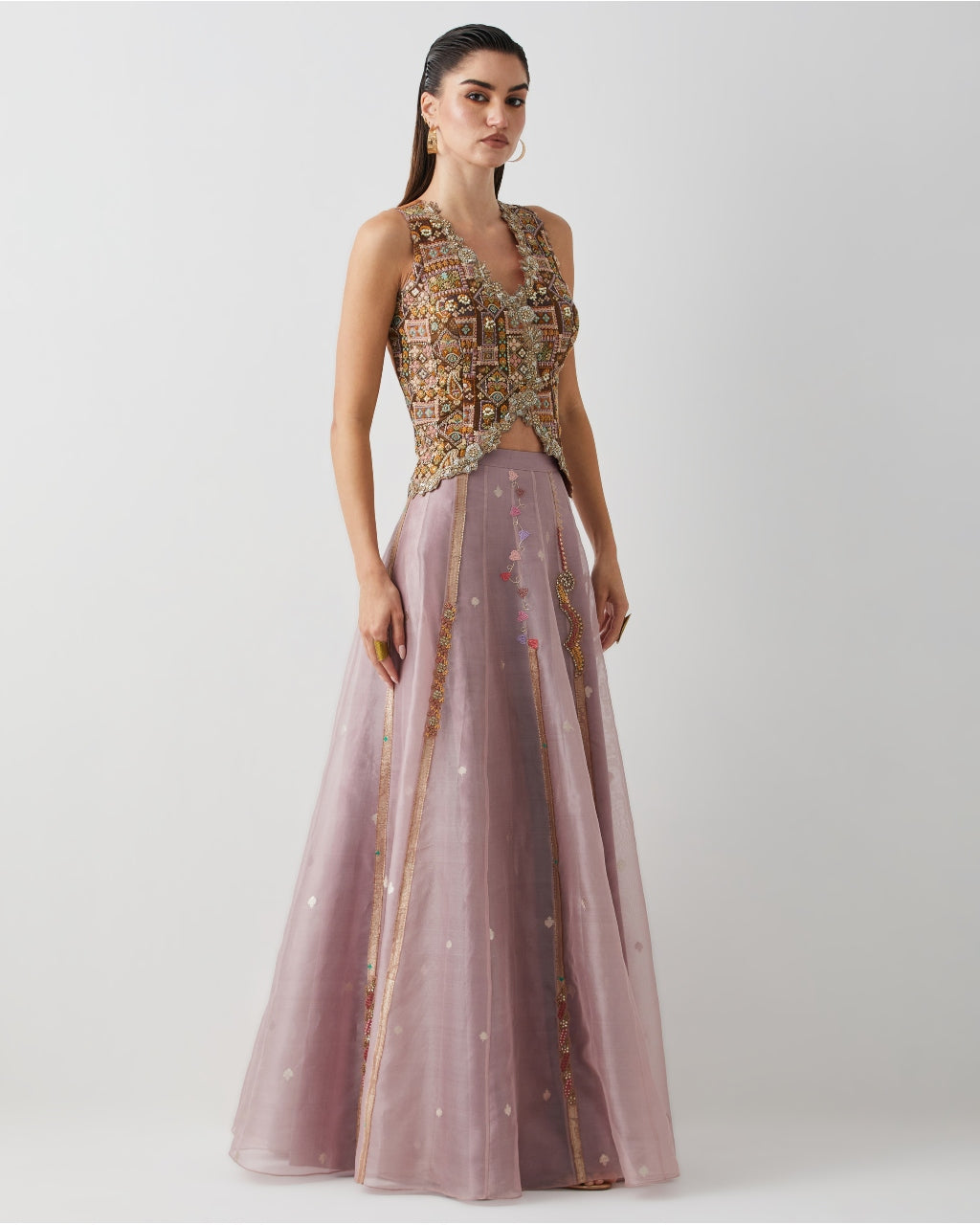 Lavender Ombre Embroidered Corset Skirt Set