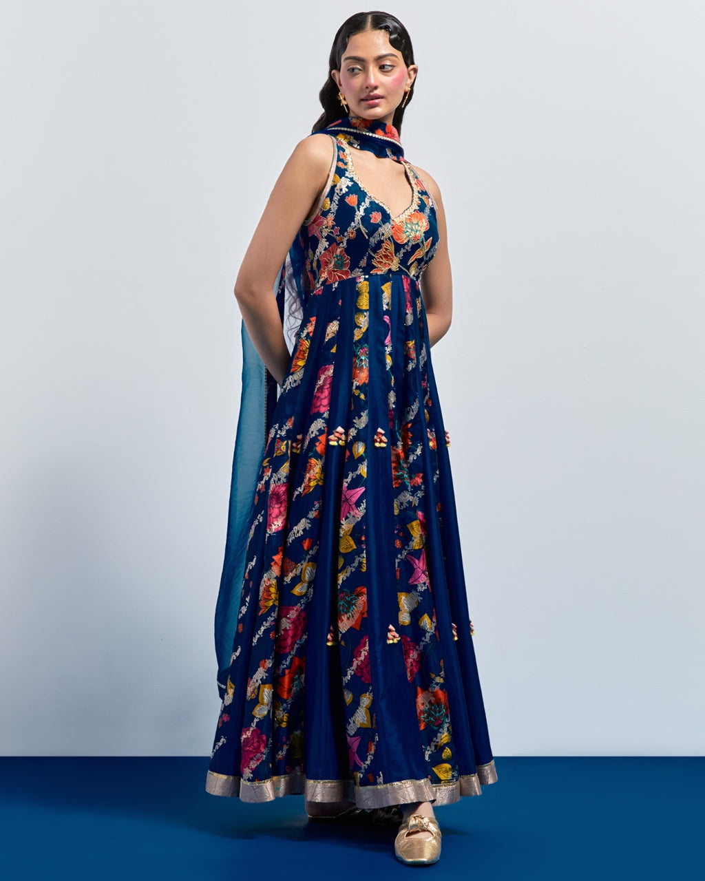Royal Blue Multicolour Anarkali Set